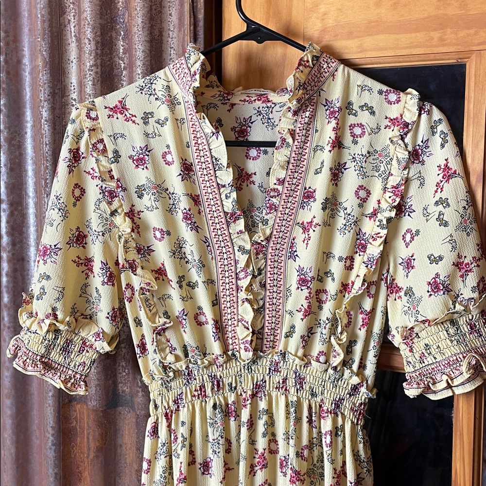 Max Studio Yellow Floral Dress with Pink and Cream Accents, Size S - Picture 6 of 6